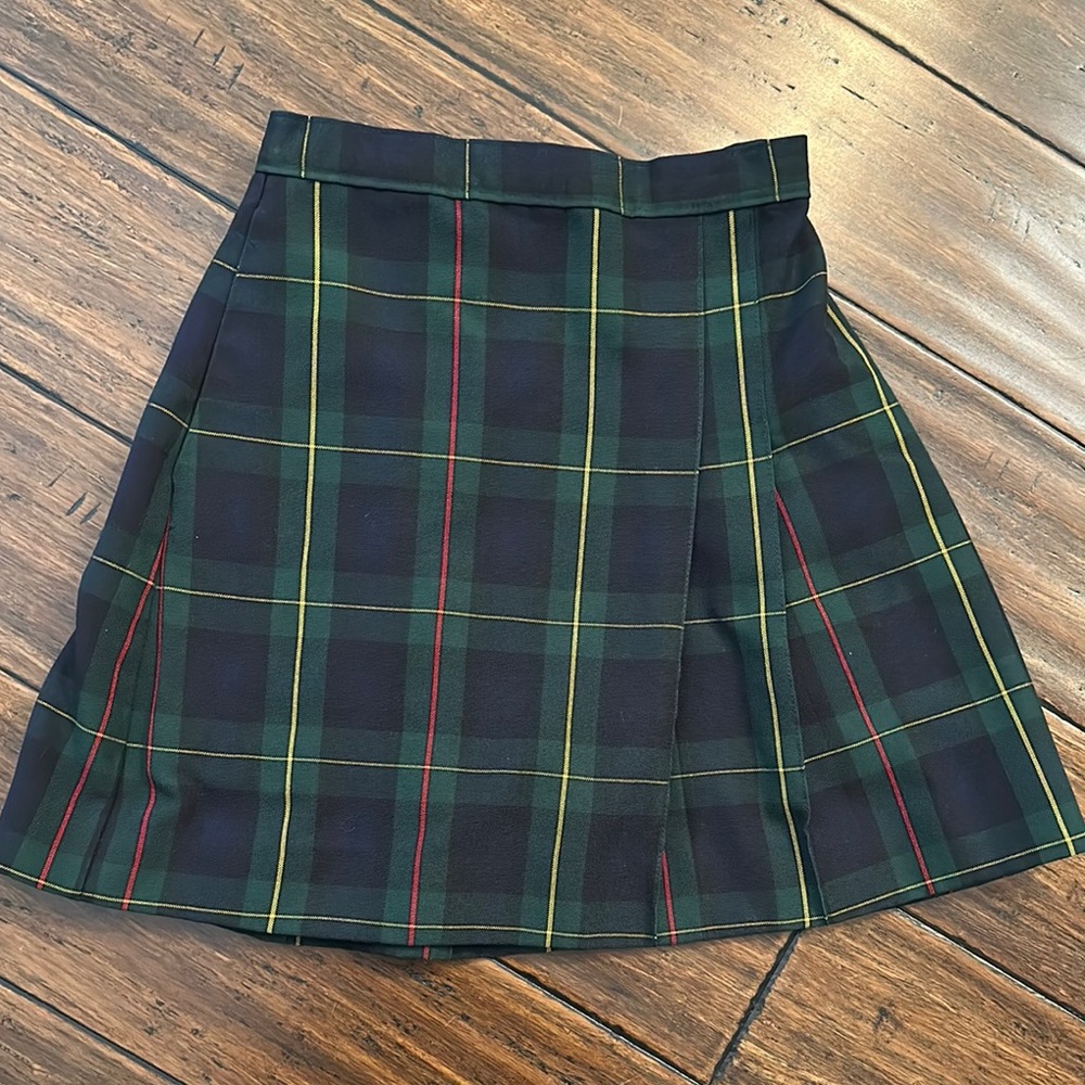 Plaid A-Line Skirt - Green and Red